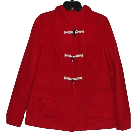 Old Navy Peacoat Womens Size Small Radiant Red Toggle Hooded Pockets - Picture 6 of 14